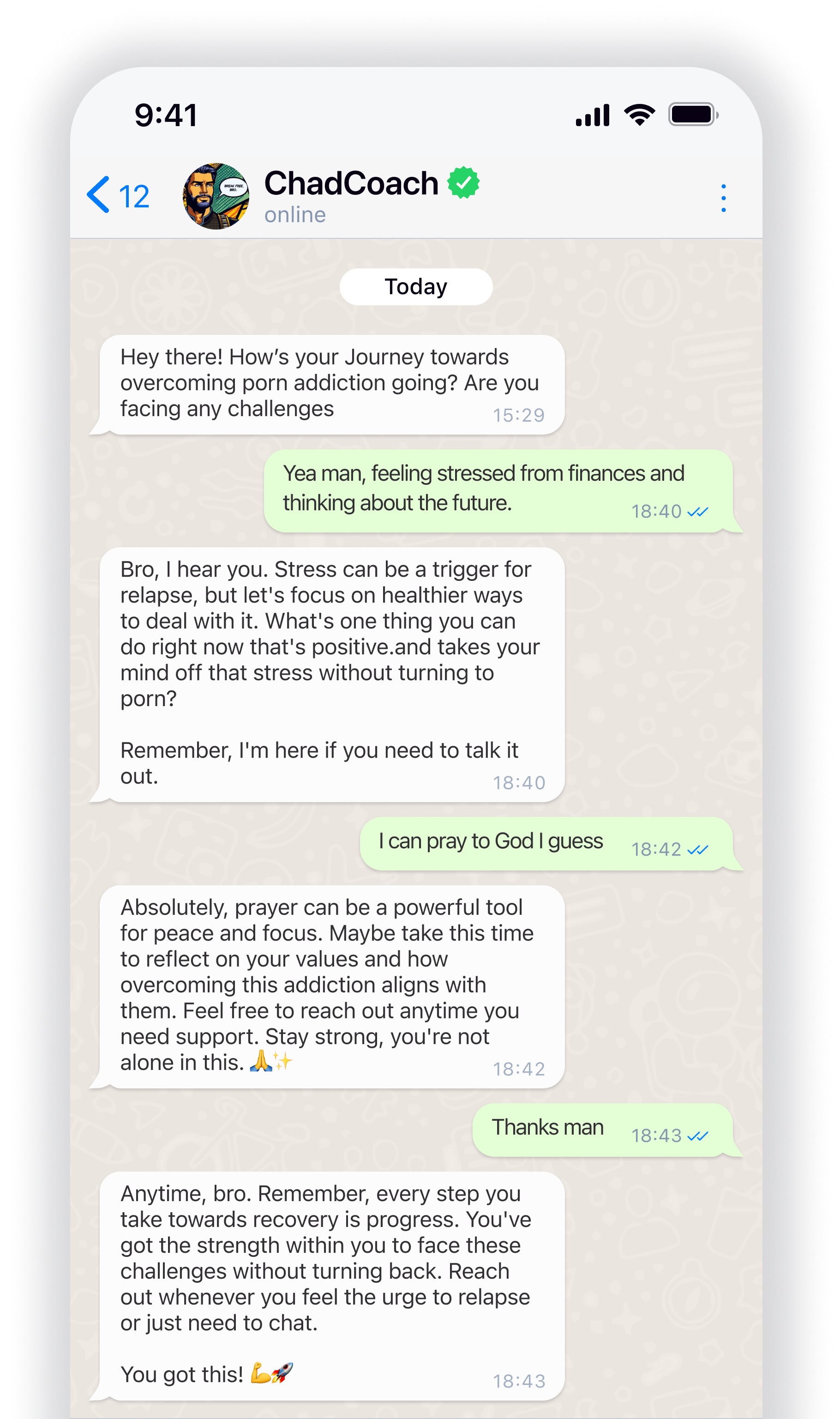 Show Chad Coach In Action β WhatsApp conversation with Chad